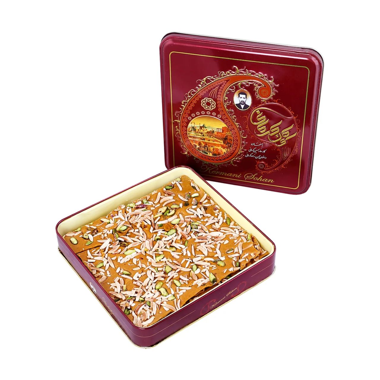 سوهان عسلی تخت جعبه فلزی کرمانی ۳۵۰ گرمی